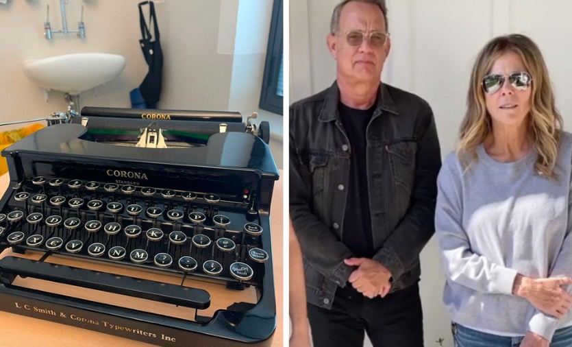 O ator Tom Hanks compartilhou uma foto de sua máquina de escrever, da marca Corona, para dar um update sobre o estado de saúde dele e da esposa, a cantora Rita Wilson, diagnosticados com coronavírus (Foto: Instagram)