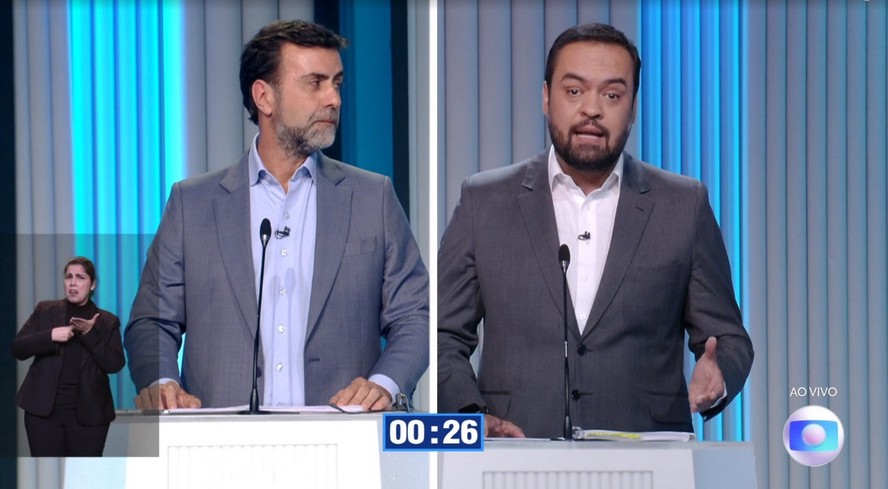 Marcelo Freixo (PSB) e Cláudio Castro(PL) no debate da TV Globo entre candidatos ao governo do Rio