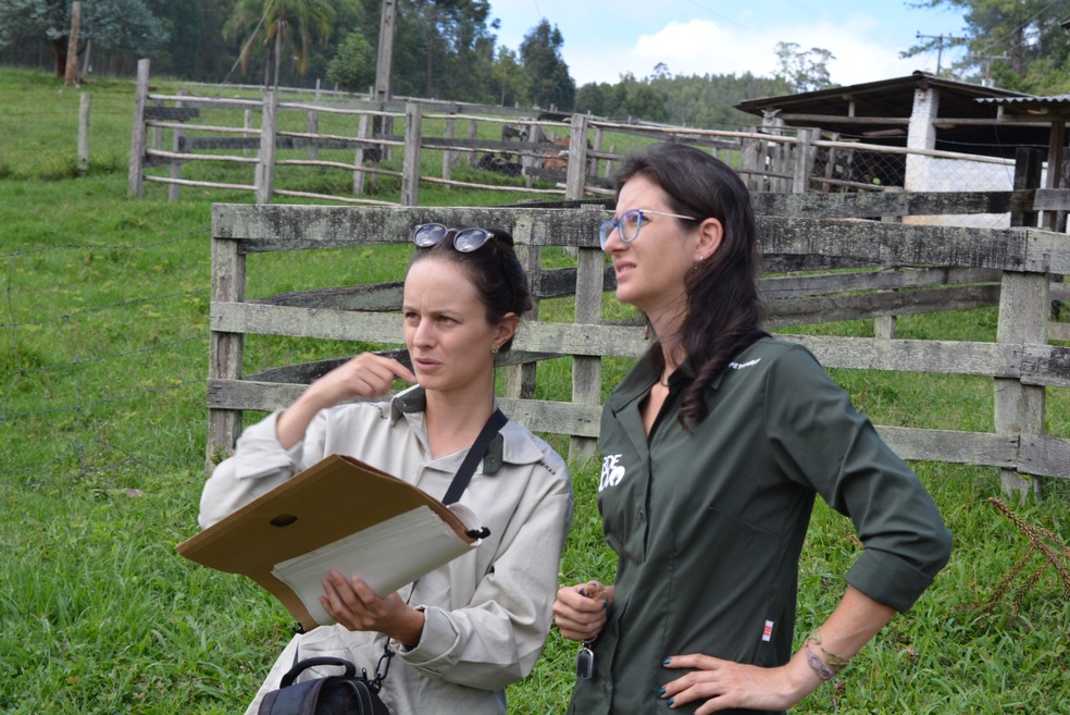 A bióloga Flávia Balderi (à dir.) acompanha a preservação da Mata Atlântica na região (Foto: Carlos Alciati Neto/G1)