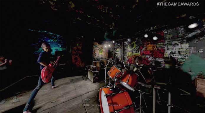 Visão do jogador em Rock Band VR (Foto: Reprodução/The Game Awards)