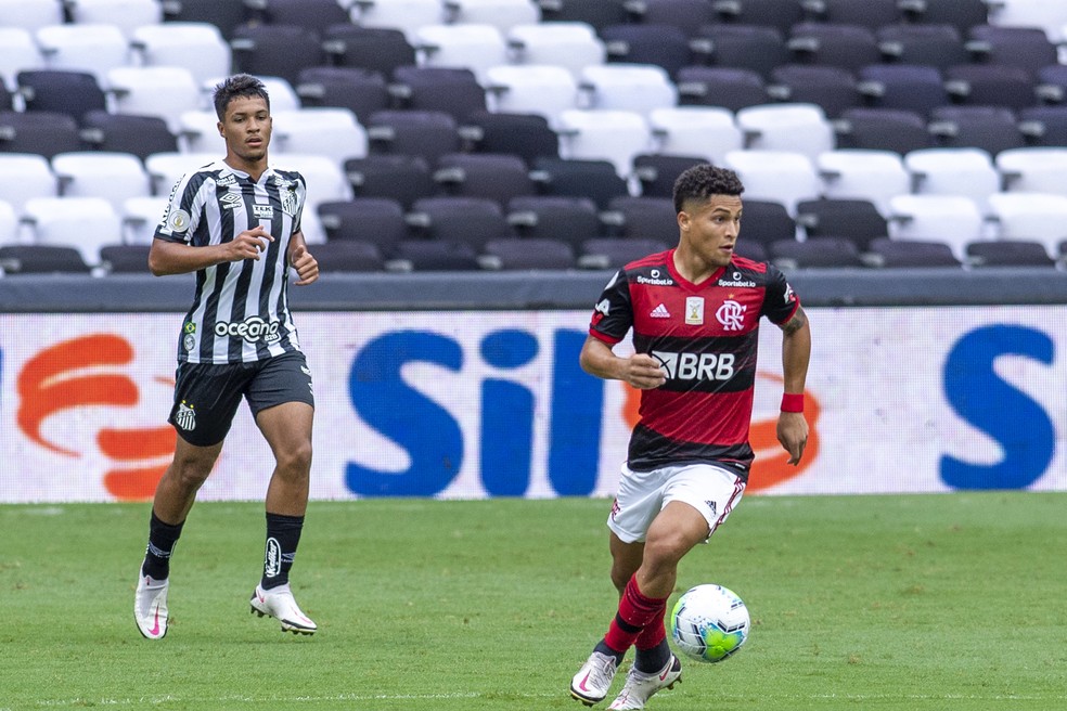 Gomes durante a partida do Flamengo contra o Santos — Foto: Alexandre Vidal/Flamengo