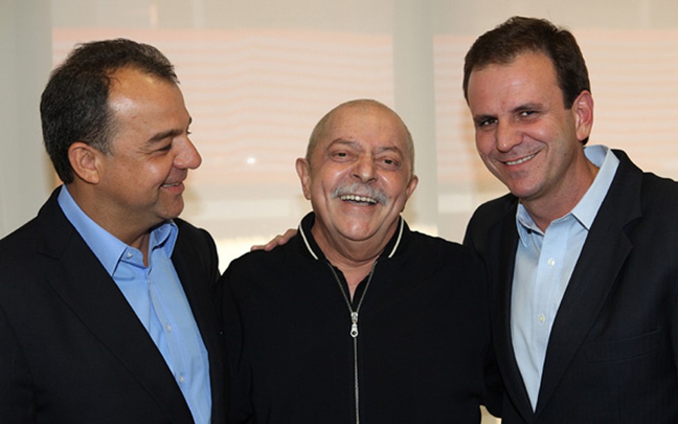 Lula com Sérgio Cabral e Eduardo Paes à época que descobriu câncer — Foto: Ricardo Stuckert / Instituto Lula