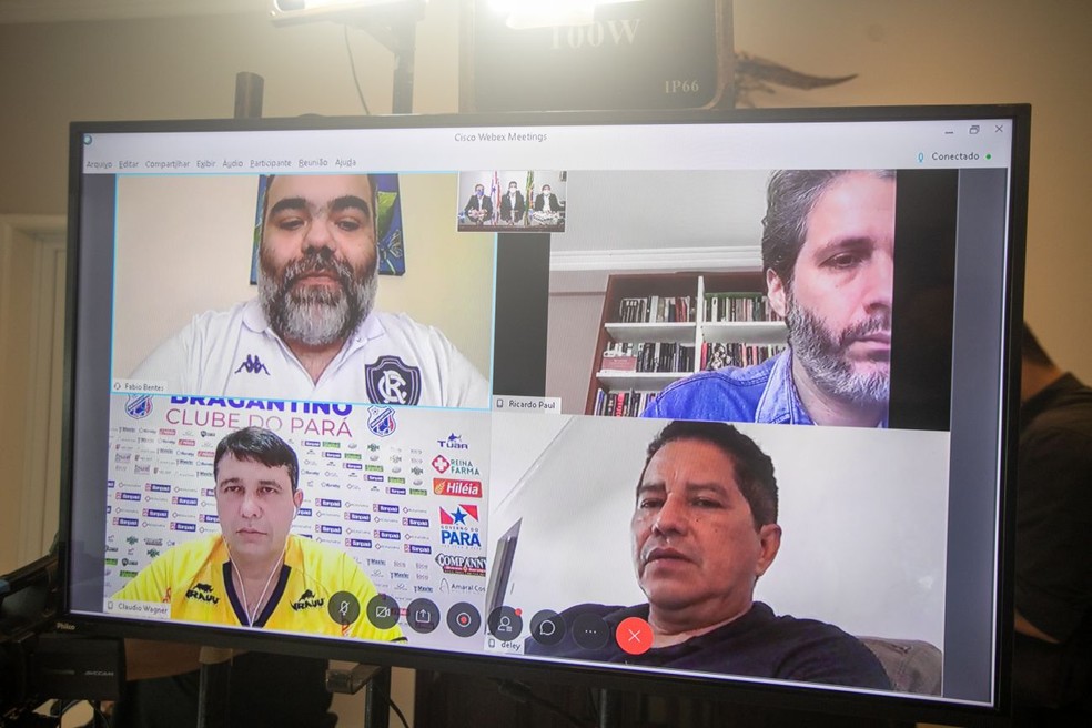 Fábio Bentes, Ricardo Gluck Paul, Cláudio Wagner e Deley Santos participaram da reunião por videoconferência — Foto: Agência Pará