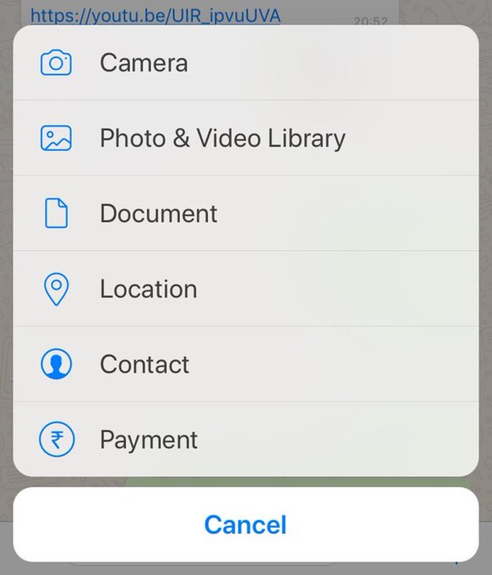 Novo recurso de pagamento fica no mesmo menu de compartilhamento do WhatsApp (Foto: Reprodução/ Twitter)
