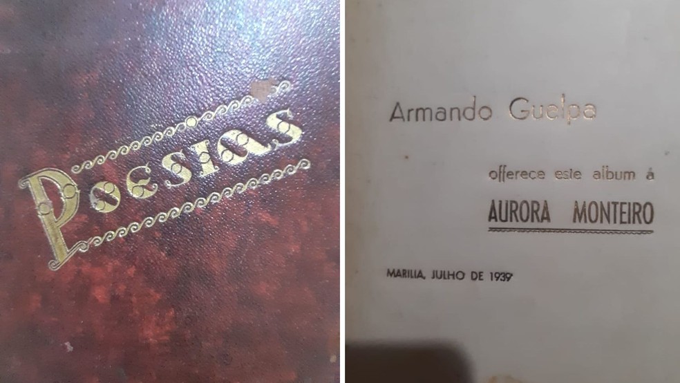 Armando Guelpa dedicou um livro de poesias para a esposa, em 1939 — Foto: Arquivo Pessoal