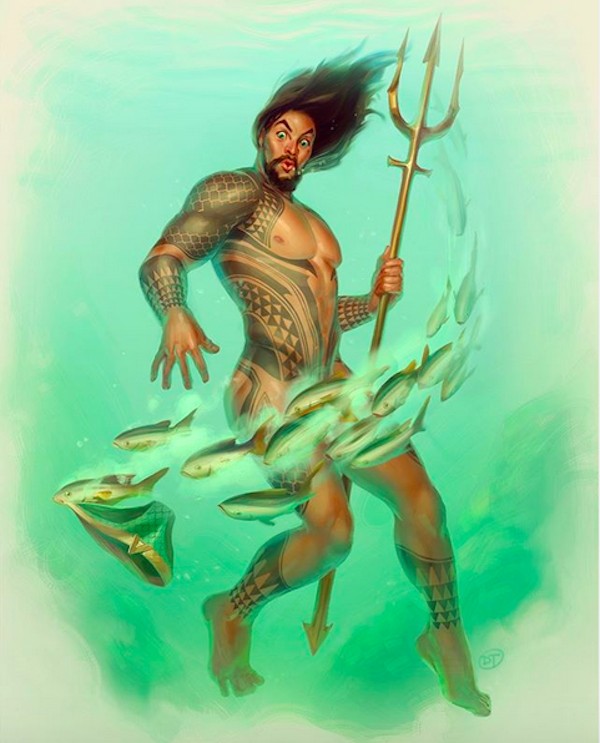 O herói Aquaman em versão pinup desenhada pelo ilustrador norte-americano David Talaski (Foto: Instagram)
