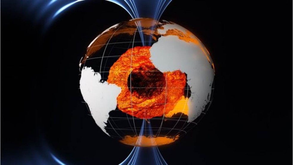 O campo magnético da Terra é gerado em seu núcleo externo — Foto: Agência Espacial Europeia (ESA)