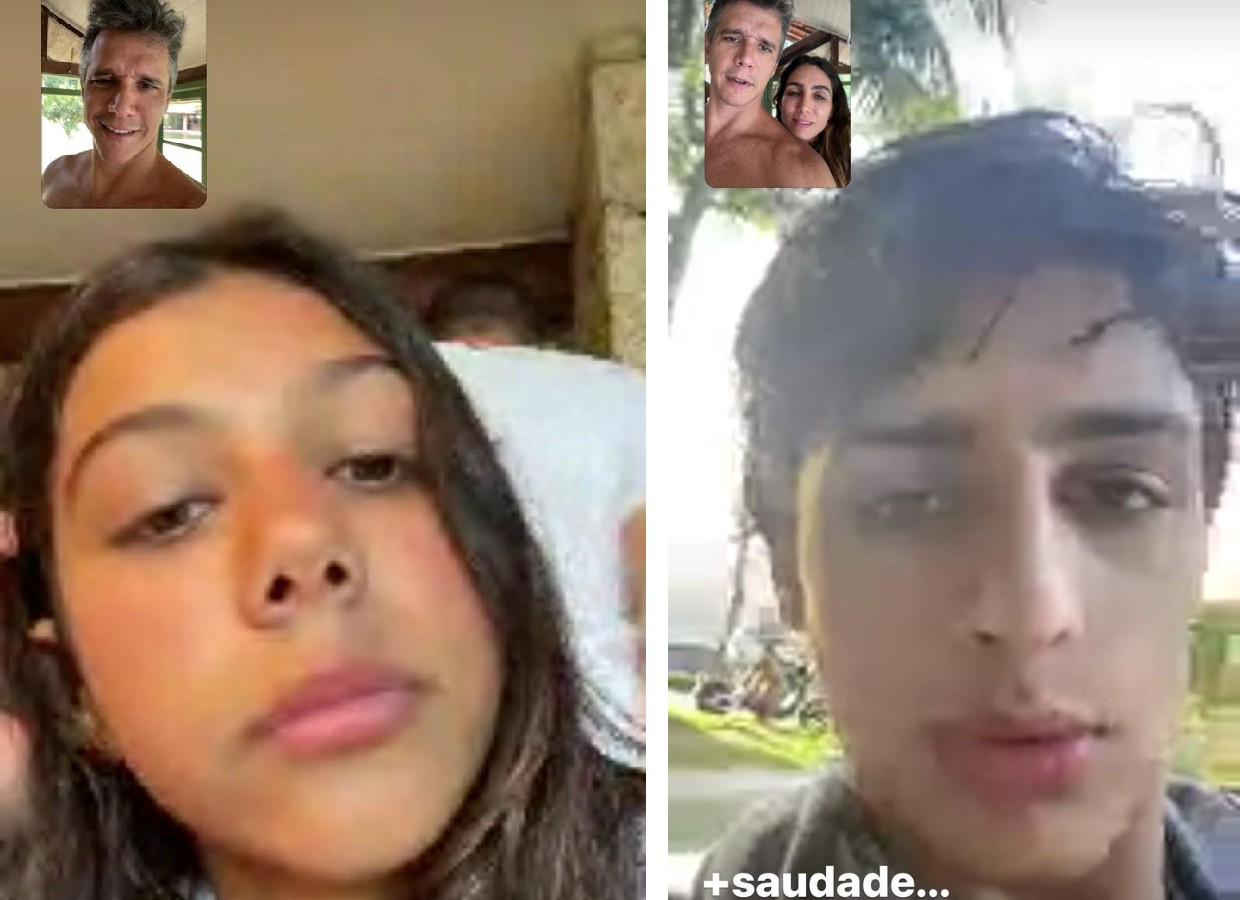 Marcio Garcia e Andrea Santa Rosa fazem chamada de vídeo com os filhos (Foto: Reprodução/Instagram)