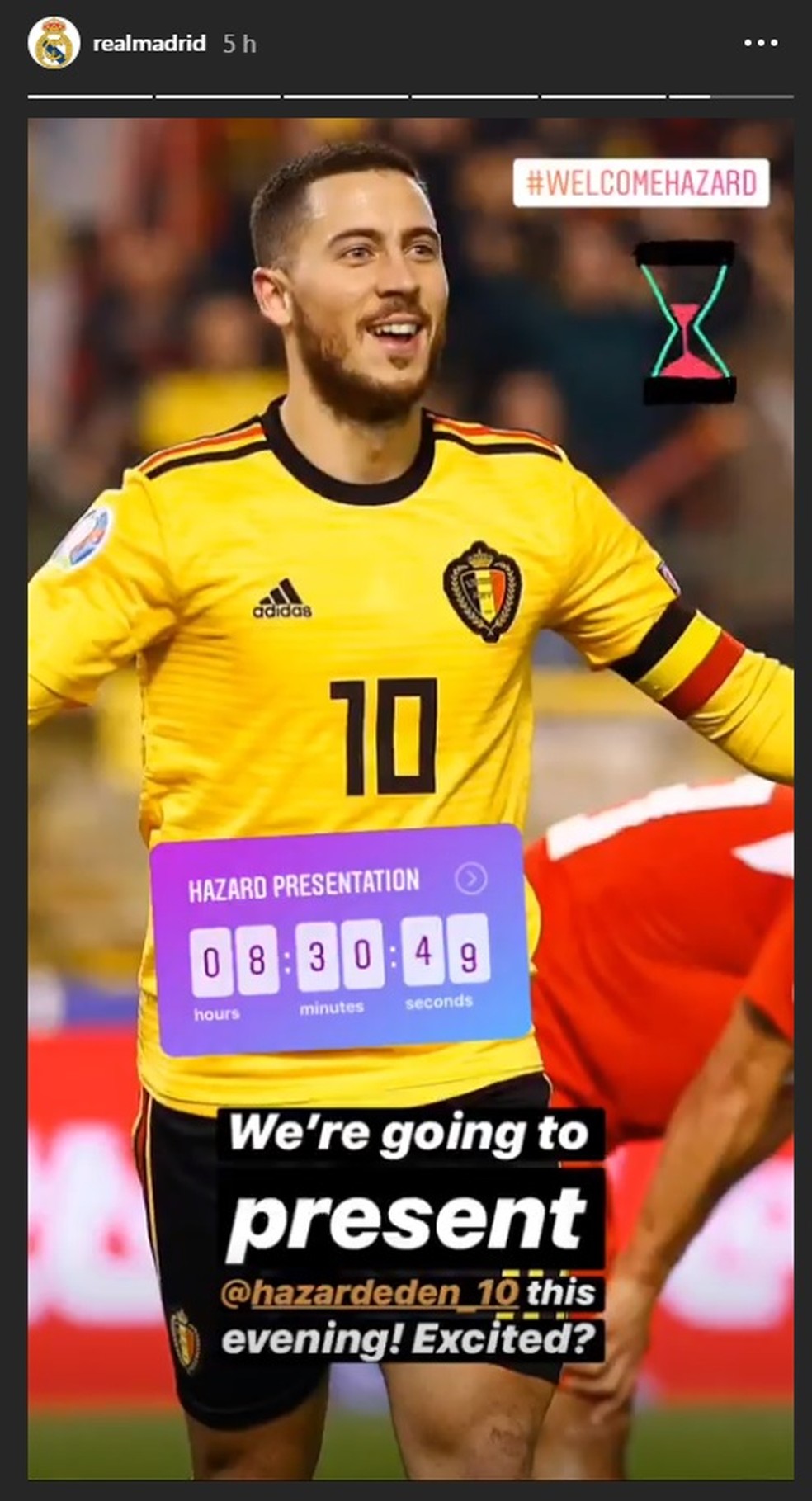 Post do Real Madrid na expectativa pela apresentação de Hazard — Foto: Reprodução de Instagram
