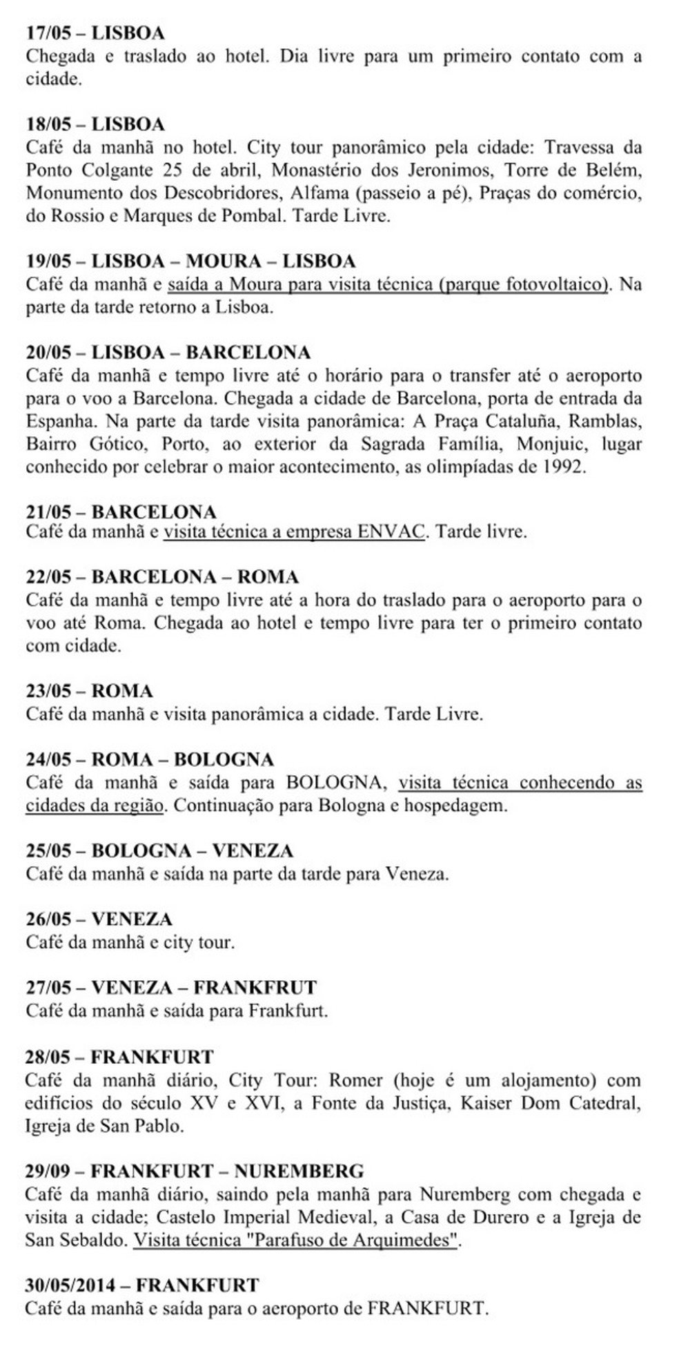 Roteiro da viagem descrito na a&ccedil;&atilde;o do MP (Foto: MPSC/Divulga&ccedil;&atilde;o)