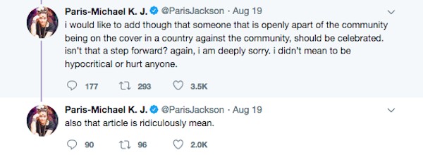 As ponderações de Paris Jackson sobre as críticas feitas ao seu ensaio para a revista de Singapura (Foto: Twitter)