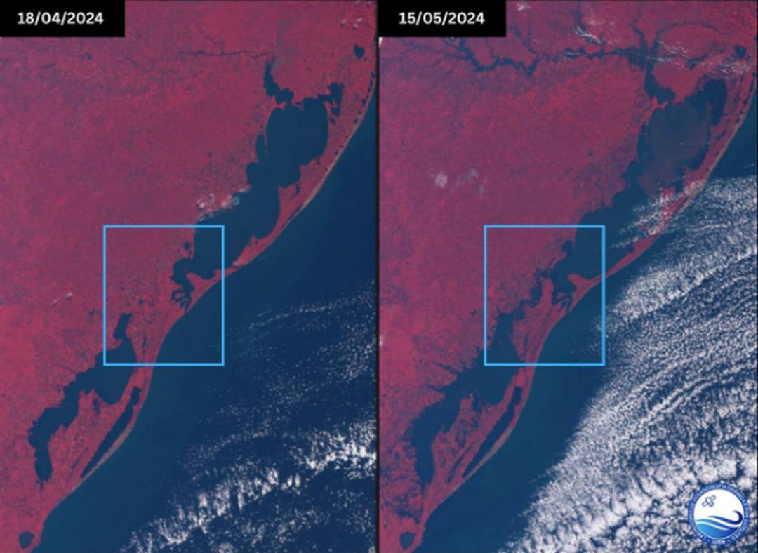Composição colorida obtida através de imagens do satélite Sentinel-3.