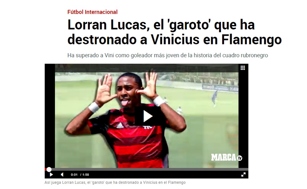 Lorran, do Flamengo, &eacute; destaque no jornal Marca &mdash; Foto: Reprodu&ccedil;&atilde;o