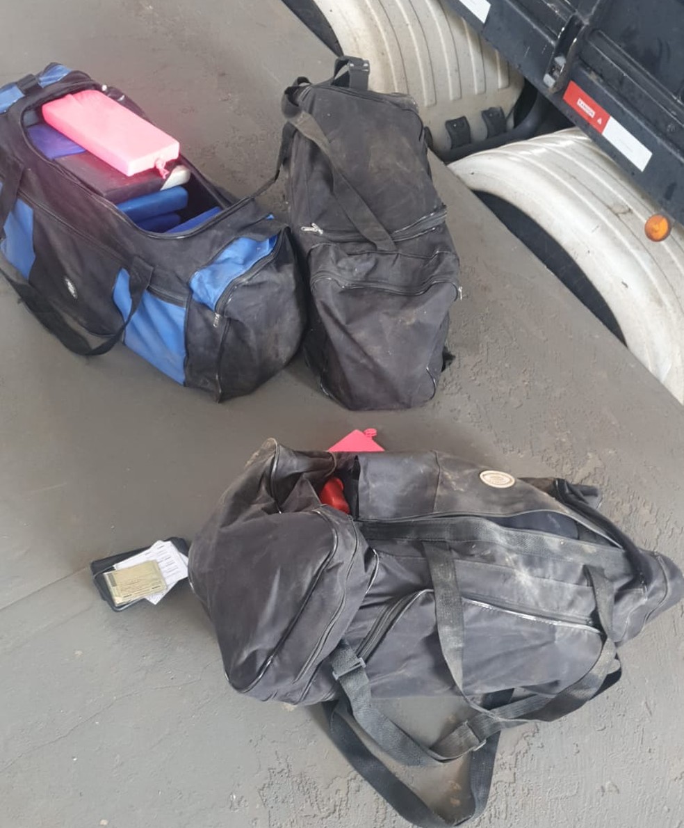 Drogas estavam dentro de malas em caminhão  — Foto: PRF/Divulgação