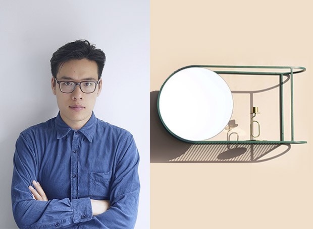 Mario Tsai acredita na máxima use menos, desenhe mais. Na foto à dir., o espelho com duas prateleiras para a Grado (Foto: Liu Hang (retrato) e Grado (espelho e prateleiras)/ Divulgação)