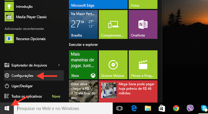 Acessando as configurações do Windows 10 (Foto: Reprodução/Marvin Costa)