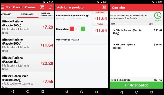 Telas do aplicativo do Bom Gaúcho (Foto: Reprodução)