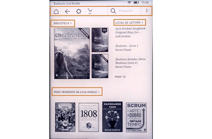 Interface do Kindle muda com itens organizados com conteúdo do usuário (Foto: Reprodução/Barbara Mannara)