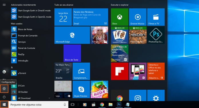 Acesse as configurações do PC com Windows 10 (Foto: Reprodução/Barbara Mannara)