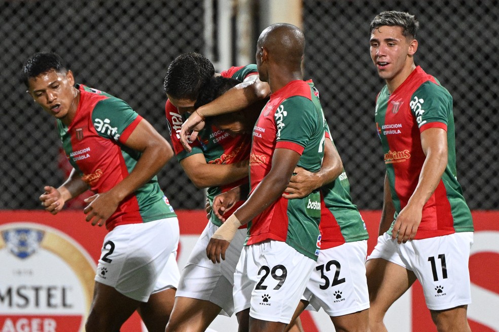 Urretaviscaya comemora gol do Boston River contra o Zamora na Libertadores — Foto: Federico Parra/AFP