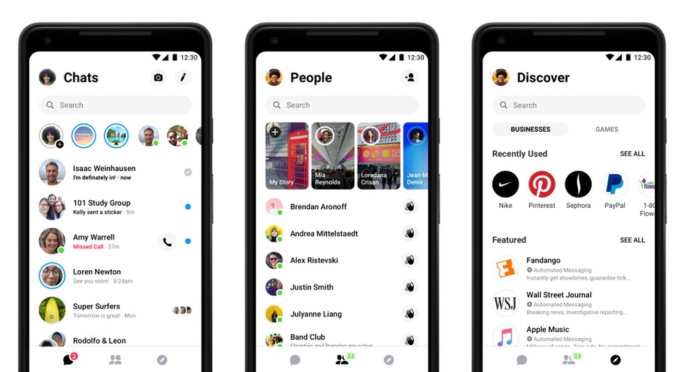 Messenger 4 terá apenas três abas de navegação, cinco a menos que versão atual  — Foto: Divulgação/Facebook