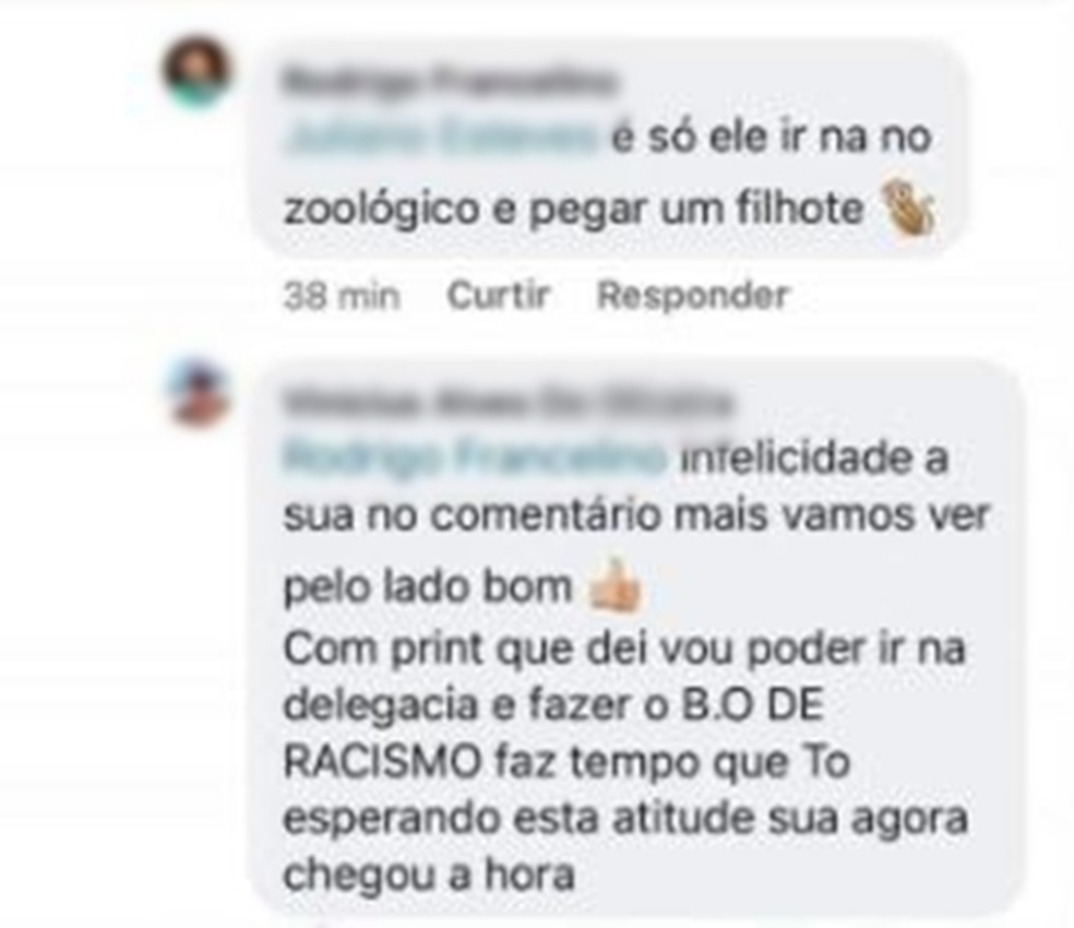 Internauta fez comentário preconceituoso nas redes sociais após post de apresentador de programa de TV — Foto: Reprodução/Facebook