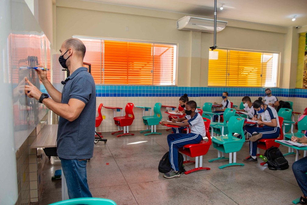 Alunos da rede municipal após retomada das aulas 100% presenciais — Foto: Luciana Pires/Prefeitura de Palmas