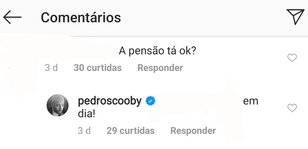 Comentário de Pedro Scooby (Foto: Reprodução/Instagram)