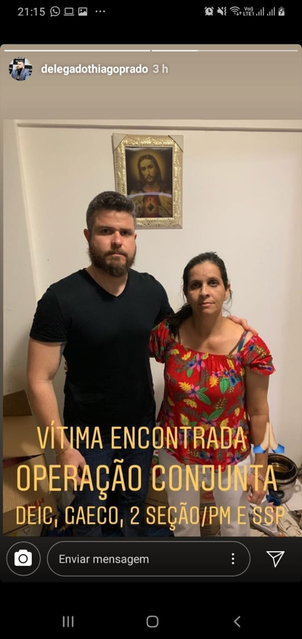 Delegado Thiago Prado e funcionária da Equatorial que foi encontrada pela polícia de AL — Foto: Reprodução/Instagram