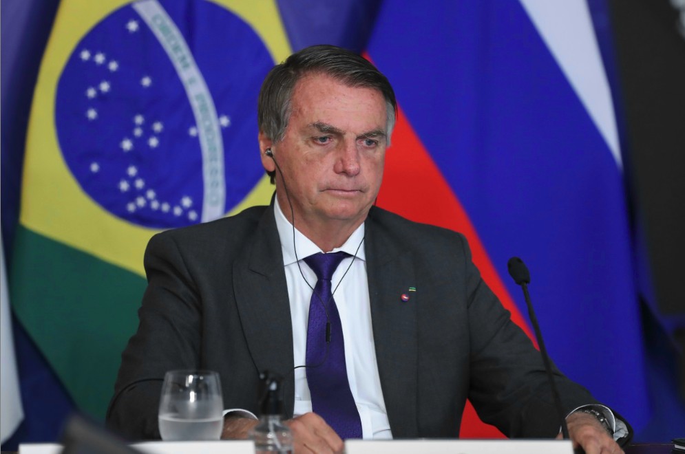 O presidente Jair Bolsonaro, em videoconferência na XIII Cúpula do BRICS.