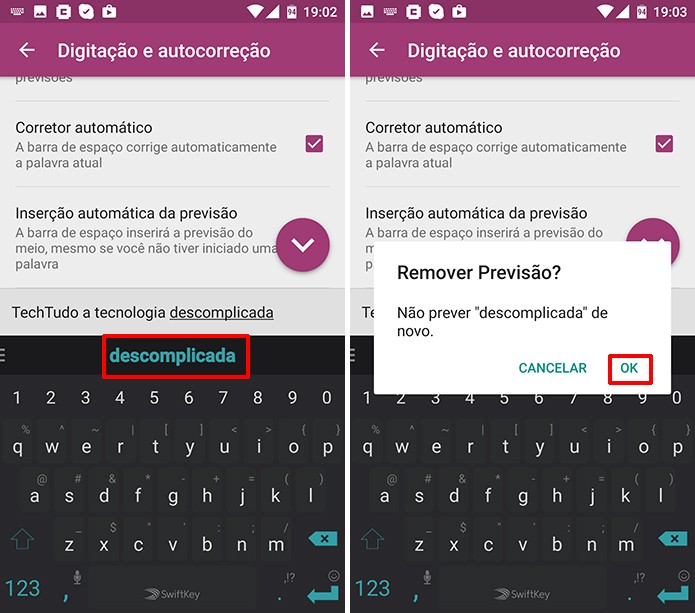 Usuário pode remover palavras da previsão do SwiftKey para Android (Foto: Reprodução/Elson de Souza)