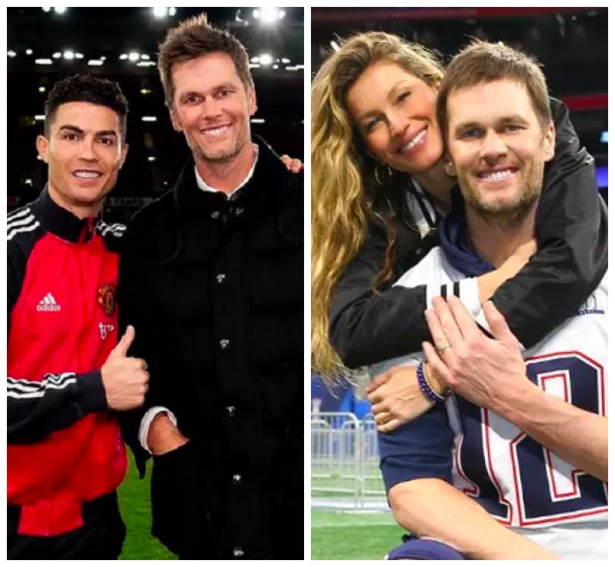 Tom Brady com o jogador de futebol Cristiano Ronaldo e com a modelo Gisele Bündchen (Foto: Instagram)