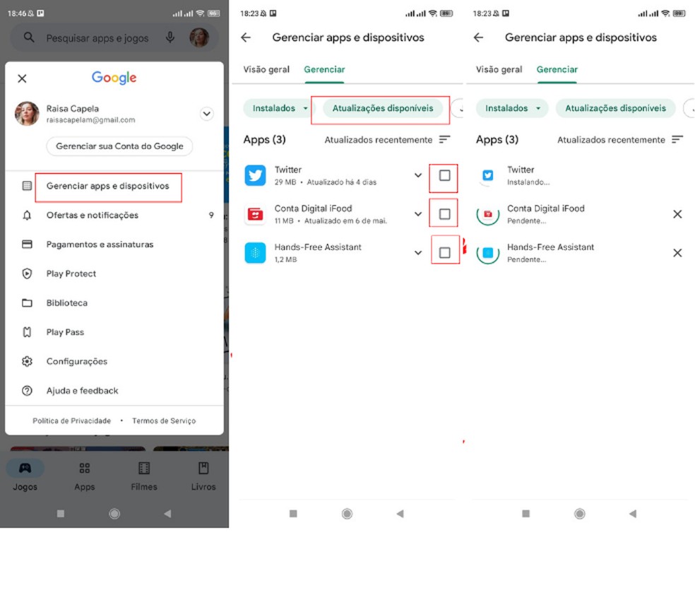 Atualização de aplicativos em celular com Android — Foto: Reprodução/Raisa Capela