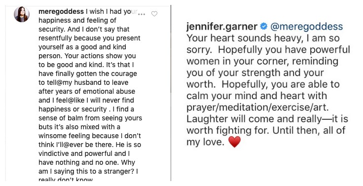 A mensagem da fã de Jennifer Garner falando sobre os abusos que sofreu e a resposta da atriz (Foto: Instagram)