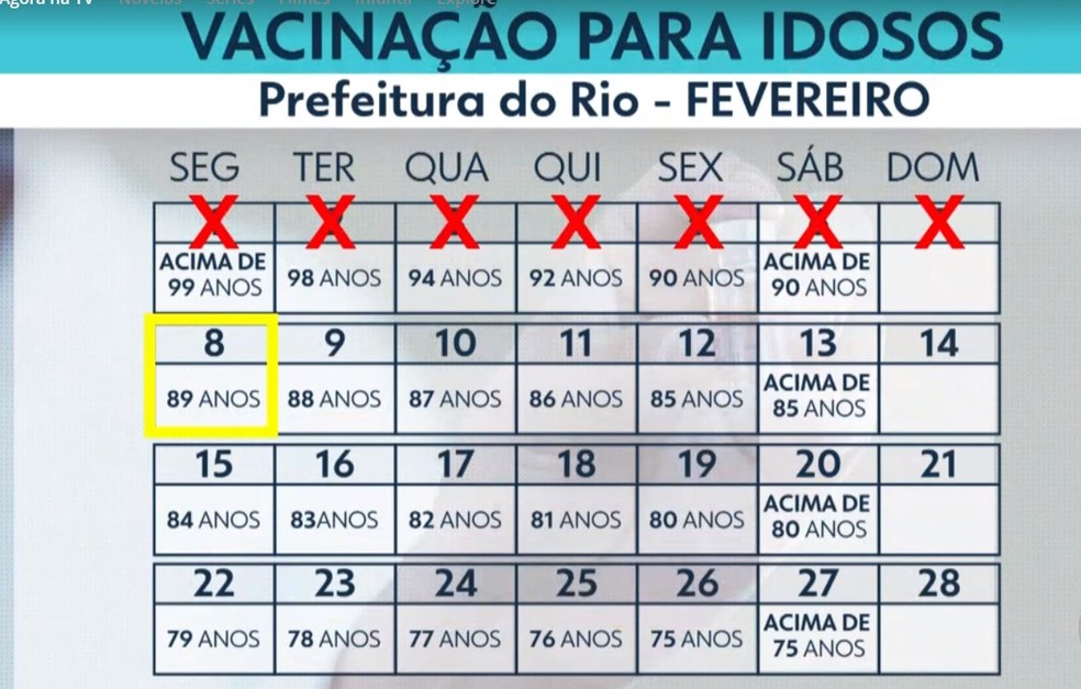 Prefeitura do Rio vacina idosos com 89 anos nesta segunda-feira (8). — Foto: Reprodução/TV Globo