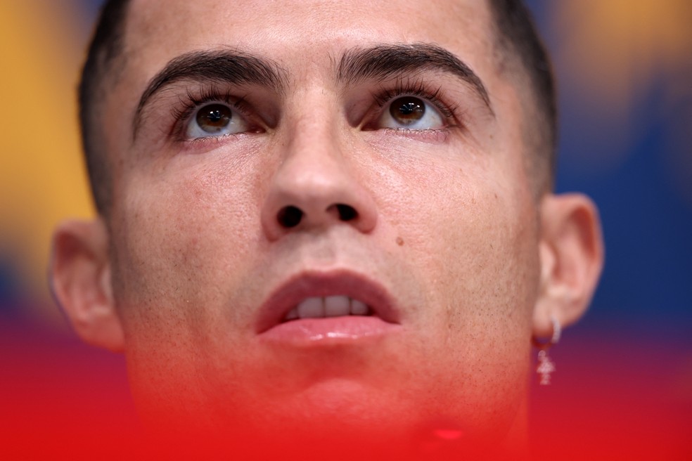 Cristiano Ronaldo em coletiva de imprensa no Catar — Foto: REUTERS/Pedro Nunes