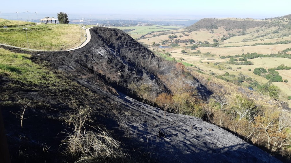 Área próxima ao Mirante de São Pedro atingida por incêndio no dia 26 de julho de 2021 — Foto: Edijan Del Santo/EPTV