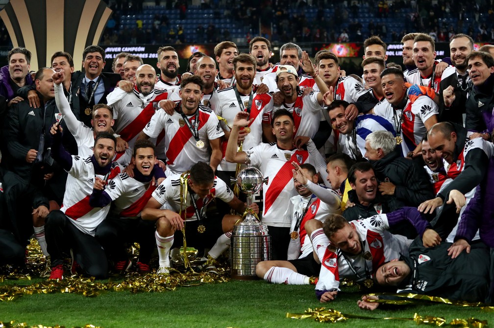 Jogadores do River Plate comemorma o título da Libertadores em 2018 — Foto: Reuters