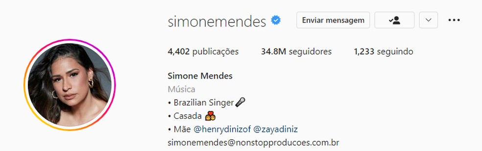 Simone muda o nome nas redes sociais — Foto: Reprodução/Instagram