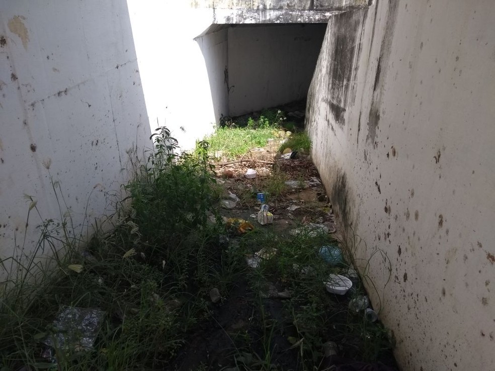 No escuro e sem segurança, o túnel deu lugar a um depósito de lixo e criadouro de pragas urbanas (Foto: Lucas Cortez/G1)