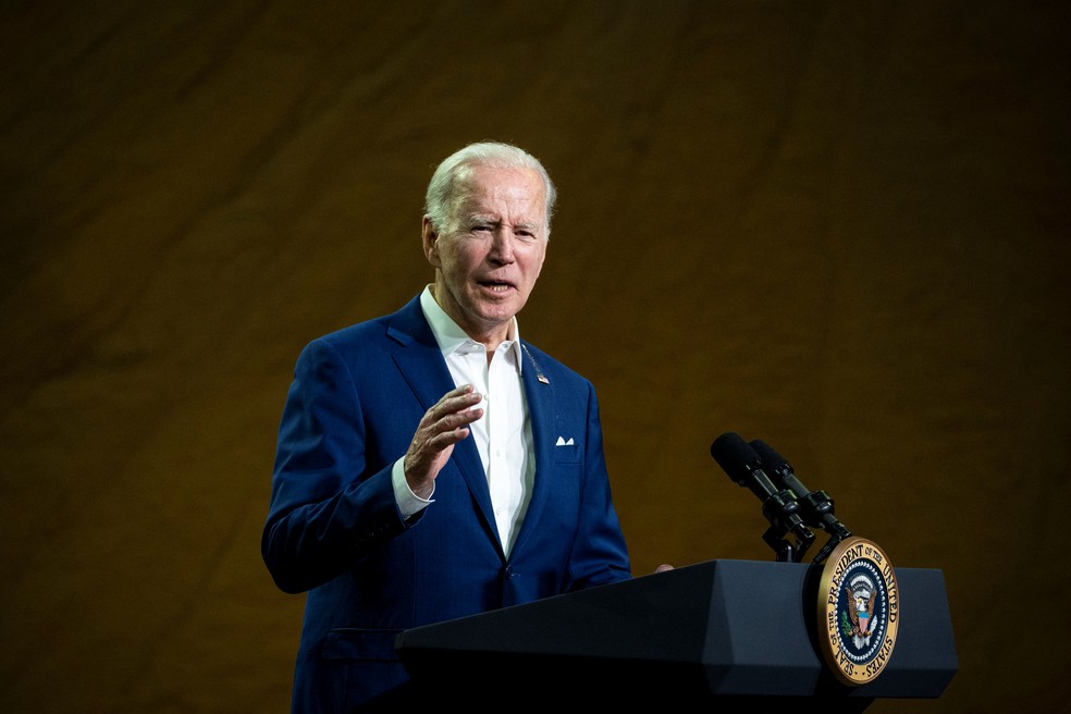 Presidente dos EUA, Joe Biden, em evento no estado do Iowa em 12 de abril de 2022 — Foto: Al Drago/Reuters