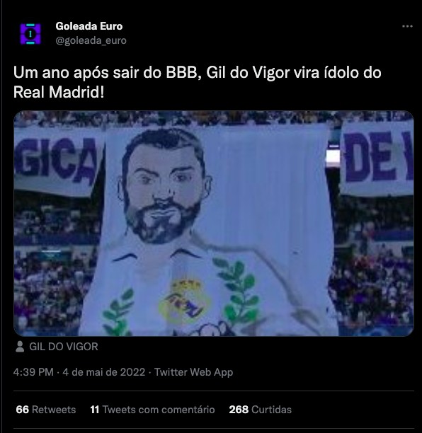 Internet repercute bandeirão da torcida do Real Madrid em homenagem a Benzema (Foto: Reprodução: Twitter)