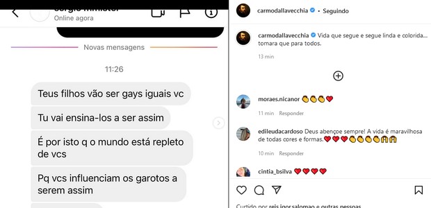 Carmo Dalla Vecchia recebe mensagem homofóbica re responde (Foto: Reprodução/Instagram)