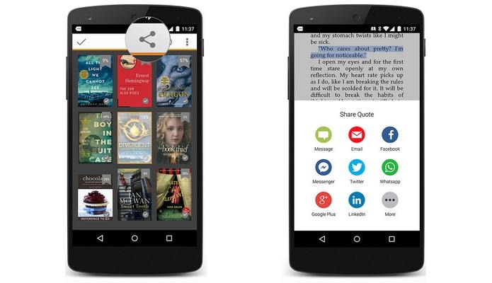 Kindle para Android agora permite compartilhar techos de livros via mensageiro (Foto: Divulga??o)