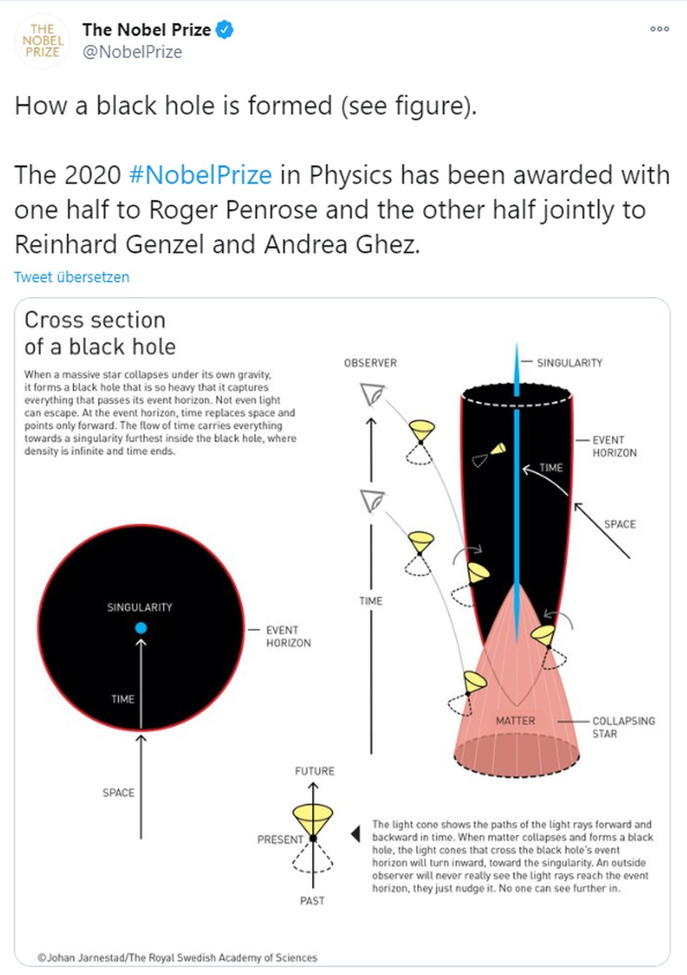 Ilustração do Prêmio Nobel mostra detalhes sobre buracos negros — Foto: Reprodução/The Nobel Prize