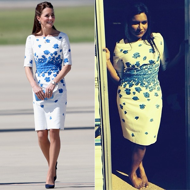 Kate Middleton e Mindy Kaling com o mesmo vestido (Foto: Getty Images e Reprodução)