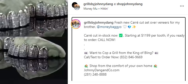 No site da marca @grillsbyjohnnydang , é possível encontrar modelos que vão de R$ 400 a R$ 70 mil.  (Foto: Reprodução/ Instagram)