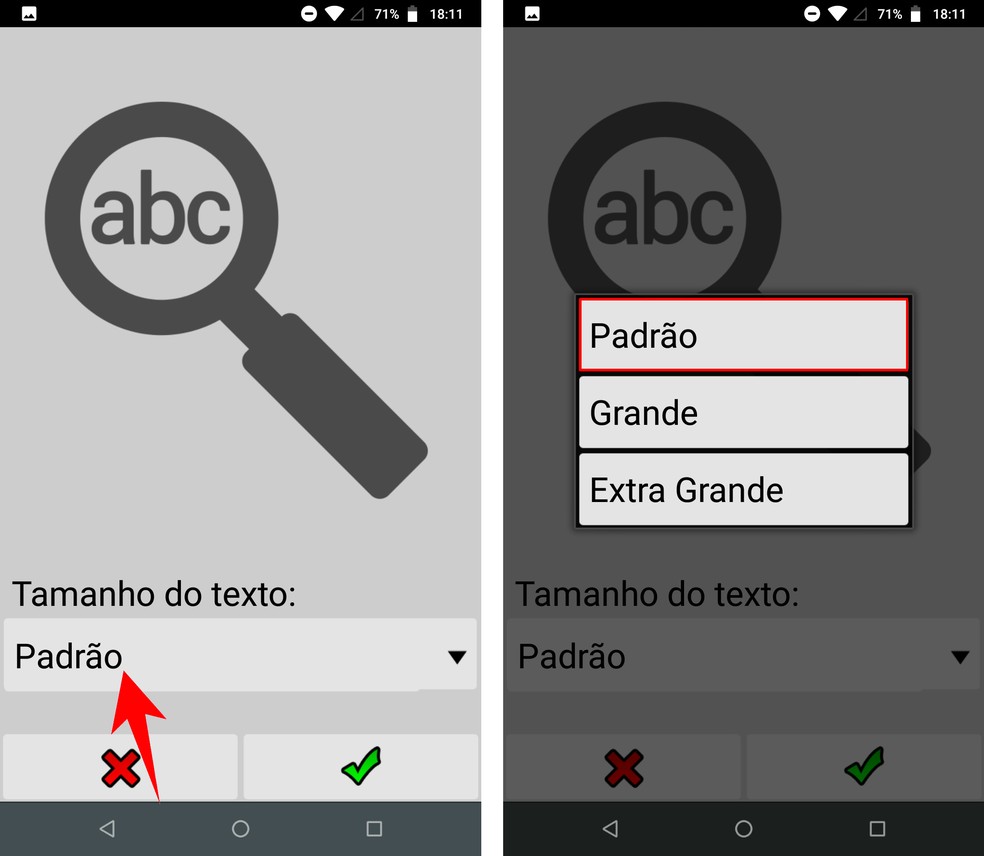 BIG Launcher tem três opções de tamanhos dos textos e ícones — Foto: Reprodução/Rodrigo Fernandes