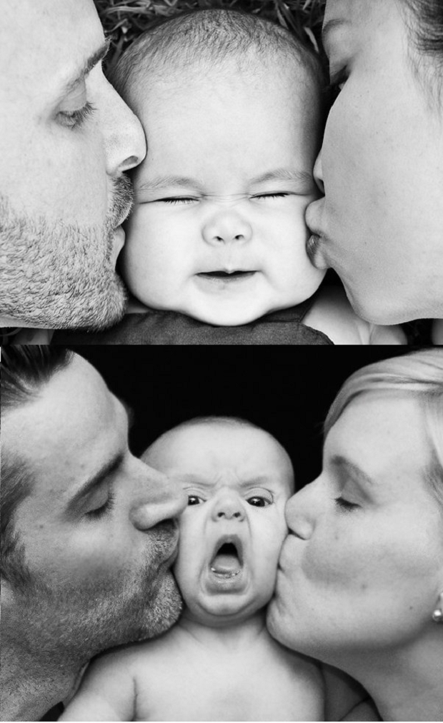 Outra ideia simples é beijar as bochechas do pequeno, mas ninguém esperava que ele abrisse um berreiro (Foto: Pinterest)