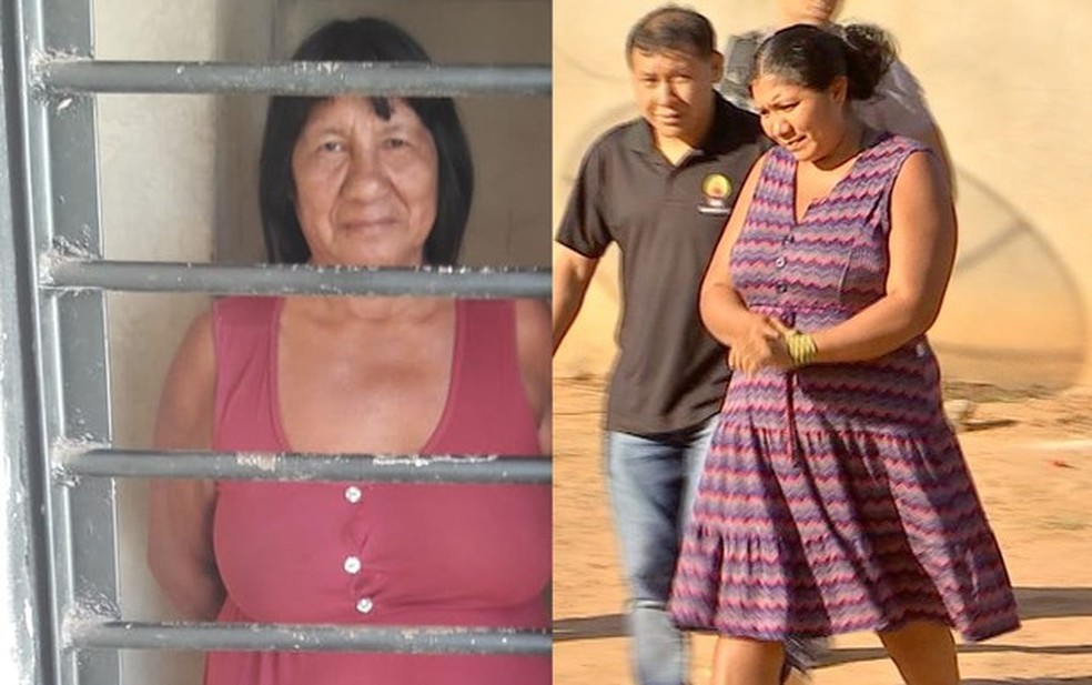 Bisavó Kutsamin Kamayura, de 57 anos, e Tapoalu Kamayura, de 33 anos quando foram presas. — Foto: Polícia Civil - MT
